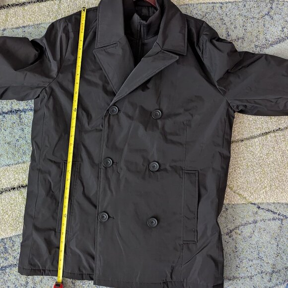 Kenneth Cole Men's Double Breasted Winter Rain Peacoat Removable Bib Black L - Picture 12 of 13